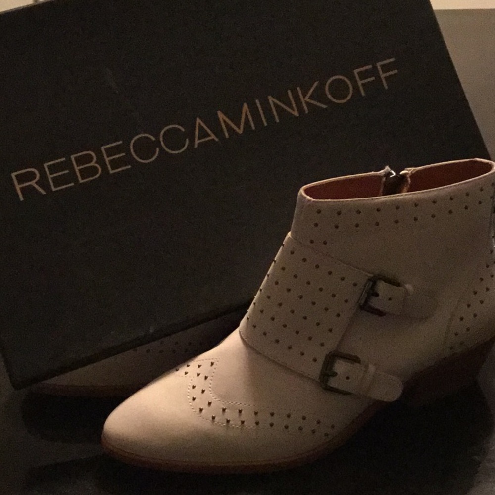 Rebecca minkoff white leather bootie with metal studs - size 7